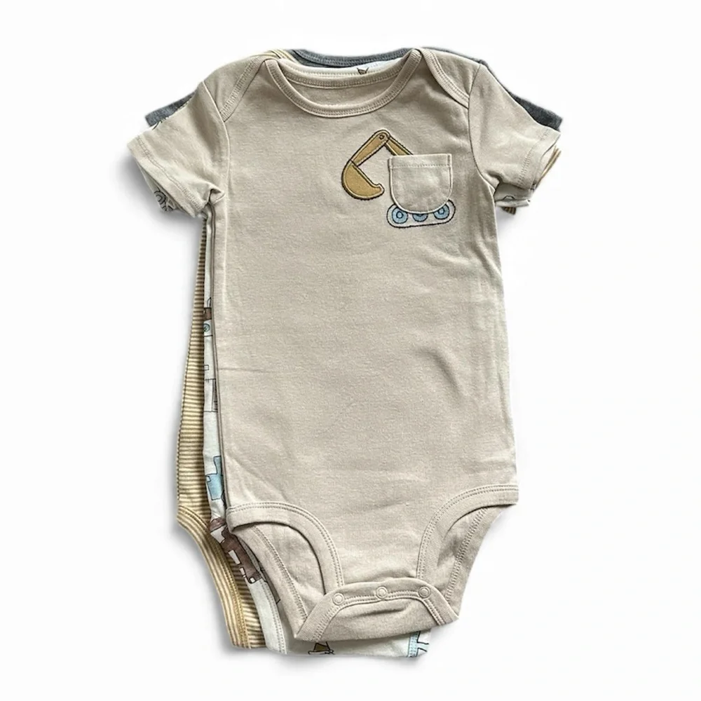 Carter’s 5 Pack Short Sleeve Boys Construction Bodysuits Size 24 Months NWT